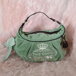 Juicy Couture Bag Purse Green Velour Vintage Ribbon Bow Charm Daydreamer Rare